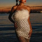 ASOS NEW NWT Amy Lynn Bardot Faux Fur Midi Dress White Silver size Large Photo 4