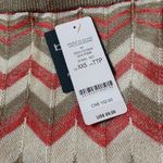 Bebe Chevron Striped Knit Sweater Skirt Tan Pink NWT XXS Midi Scallop Hem Photo 1