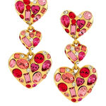 Oscar de la Renta  Gold Heart Earrings with Red and Pink Accents Photo 0