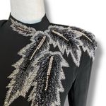 Black Pave Silk Beaded Long Sleeve Maxi Evening Gown Silver Leaf Size 4 Formal Photo 9