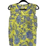 Loft Neon Yellow & Blue Floral Print Ruffle Sleeve Tank Top Photo 0