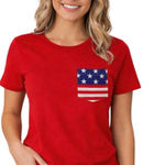 VICTORIAS SECRET PINK 2016 PATRIOTIC AMERICAN FLAG PINK CAMPUS POCKET TEE SMALL Red Photo 0