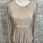 ZARA  champagne gold pleated long sleeve tiered midi dress. Photo 1