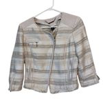 White House | Black Market  Stripe Short Moto Blazer Jacket 3/4 Sleeve Beige Size 6 Photo 0