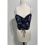 Likely  Alias Floral Print Ruched Crop Top‎ Tank Top Cerulean Blue Detail Large Photo 13