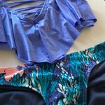 Periwinkle flutter lace up top and underwater printed bottoms bikini swimsuit Size M Photo 1