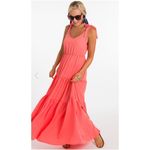 Everly  Tiered Tie Strap Dress Coral Size Small Photo 4