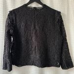 ZARA women's large black slightly cropped lace blouse with sheer back goth Photo 2