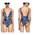ZARA  Swimsuit Womens Small Blue Floral Print‎ Tropical One Piece Bathing Suit Photo 1