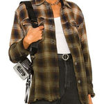 Free People  Anneli Plaid Shirt Jacket Women's XS Boho Grunge Shacket Green Earth Photo 0