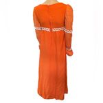 Vintage 60s Orange Chiffon Prairie Cottagecore Romantic Floral Lace Maxi Dress Photo 5
