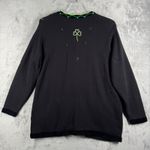 Quacker Factory Cardigan St Patricks Day Novelty Shamrock Beaded Black Green 1X Photo 2