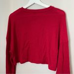 SheIn  Blouse Top Long Wide Bell Sleeve Red Ribbed Cropped Neutral Solid Casual Photo 4