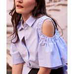 Pearl by Lela Rose Oxford Chambray Open Shoulder button up small 0. Blue Photo 0