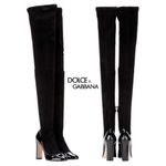 Dolce & Gabbana Round Toe Pump Insert Over The Knee Suede Sock Boots Black Sz 36 Photo 2