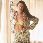 Anthropologie Alexandra Farmer Long Sleeve printed Pajama Top Shirt Sleep small Yellow Photo 2