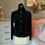 Jones New York  Signature Petite Sweater Black Velour Button Down Front Womens PM Photo 8