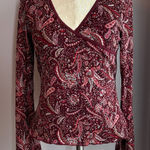 Old Navy  Maroon Paisley V-Neck Long Sleeve Mesh Top Lettuce Edge Photo 0