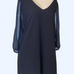 Lulus  Navy Blue Dress with open shoulder sheer sleeves S Photo 1