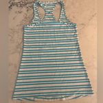 Lululemon  Cool Racerback Size 4 Turquoise Stripe White Tank EUC Photo 3
