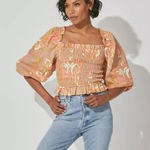 Cleobella  Morgan Blouse Size Medium Smocked Cropped‎ Puff Sleeve Bohemian Chic Photo 0