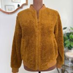 Mercantile Fuzzy Sherpa Bomber Jacket Women's Mustard Yellow Zip Up Warm Size M Photo 0
