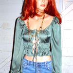 Mixed Threads Hunter Green Peasant Crop Blouse S Photo 1