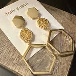Tory Burch New  Hex Logo Statement Drop Dangle Earring; Gold on TB earring card Photo 0