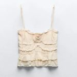 ZARA  FLORAL RUFFLED FLUID CAMI TOP in Cream Size S Photo 4