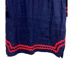 Sail To Sable  Ric Rac Embroidered Linen Shift Dress Navy Blue/Coral Size Medium Photo 5