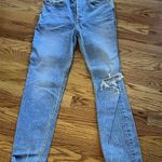 RE/DONE  Jeans 90s High Rise Ankle Crop Destroy Skinny Raw Hem Size 28 Light Wash Photo 0