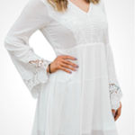 Altar'd State  White Long Bell Sleeve Lace Lined V-Neck Boho Dress Medium Photo 0