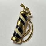 Golf Bag With Clubs Gold Tone Cream/Black Brooch Pin Golfing Perfect For Golfer Photo 0