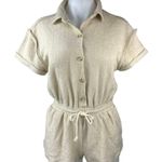 Urban Outfitters Noa Cream Terrycloth Button Drawstring Romper Jumpsuit Size XS Photo 4