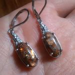 Matrix Fire Opal Solitaire Lever Back Platinum Over Copper Earrings Photo 8