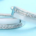 Boutique NEW Luxury White Ceramic Diamond Hoop Earrings‎ Photo 0