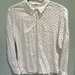 Uniqlo  white button down top with purple geometric detail EUC Photo 0