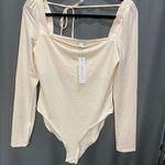 Topshop  Bodysuit Women's 8-10 Ivory Long Sleeve Square Neck Polyester Blend B4 Photo 0