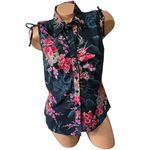 Angie  Floral Sleeveless Button Up Shirt Top  L Oriental Fairycore Whimsigoth Photo 1