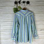 Foxcroft NWT  NYC Blue Green Vertical Striped Linen Button Down Shirt Photo 5