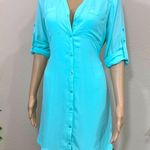 EXPRESS  Teal Aqua Button Down Military Dress Photo 1