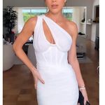 House Of CB  Valentina Asymmetric Cutout One-Shoulder Midi Dress in Ivory XS NWT Photo 1