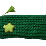 Handmade Green Knitted Pouch with Star Accent Photo 0
