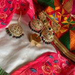 Green and Maroon Golden Jhumka with Tikka Gold Photo 4