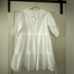 ZARA NWT Contrasting Poplin Lace Peter Pan Collar Dress White Tiered Size Medium Photo 5