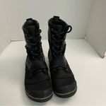 Sorel  Boots Slimboot Combat Leather Ankle Buckle Lace Up Herringbone Tweed Black Photo 2