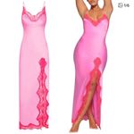 SKIMS NWT  Stretch Satin Lace Long Dress in the Neon Orchid Multi Color Size S Photo 5