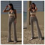 ZARA  Black White Knit Striped Wide Leg Pants Size Small High Rise Stretch Beach Photo 1