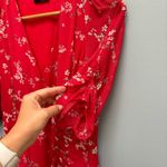 NICHOLAS Red Floral Silk Midi Dress Short Sleeves XS Photo 2