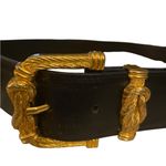 Vintage 90 Ginnie Johansson Black Leather Belt Gold Rope Buckle nautical Coastal Photo 1